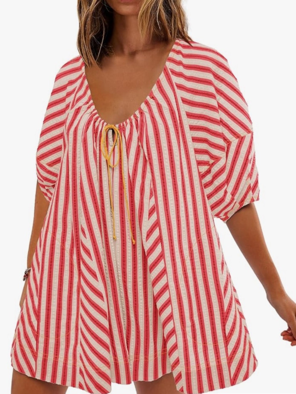 Amazon Red and White Striped V-Neck Romper